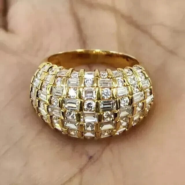 Baguette Lab Created Diamond Cluster Wedding Band Ring 14k Yellow Gold Plated - Image 2 of 4