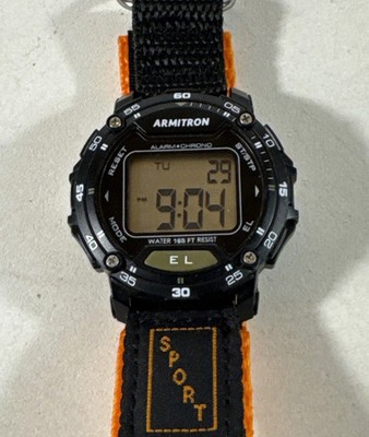 Armitron 40/8318BORTC, Chronograph, Alarm, Date, 50 Meter WR, Black Nylon Strap