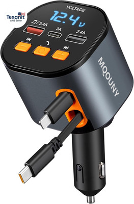 Retractable Car Charger,5 in 1 Fast Cars Phone Charger 90W,Bluetooth 5.3 FM Tran