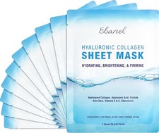 10 Pack Collagen Face Masks with Hyaluronic Acid - Instant Brightening Skincare