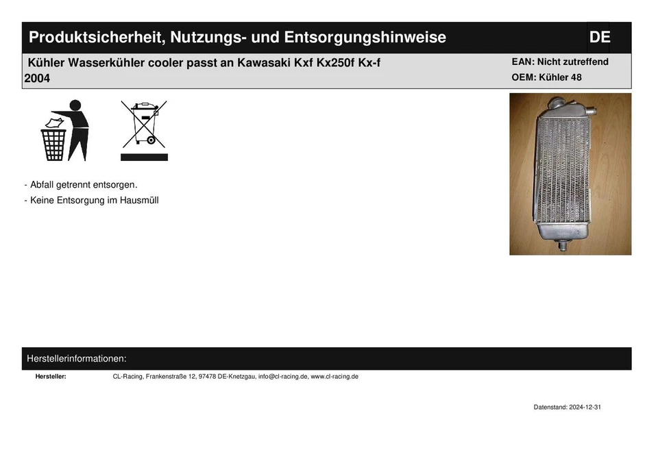 Kühler Wasserkühler cooler passt an Kawasaki Kxf Kx250f Kx-f 2004 - Bild 2 von 2