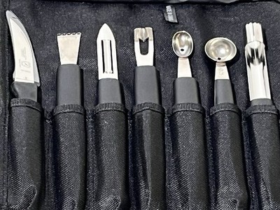 Mercer Culinary Garnishing 7 Piece Tool Set Stainless Steel Kit With Roll Bag