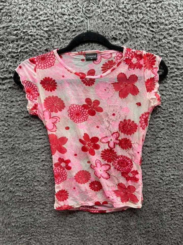 Винтажный Onda De Mar комплект цветочный бисером рубашка и мини юбка прикрыть женщин размер S - Изображение 4 из 4