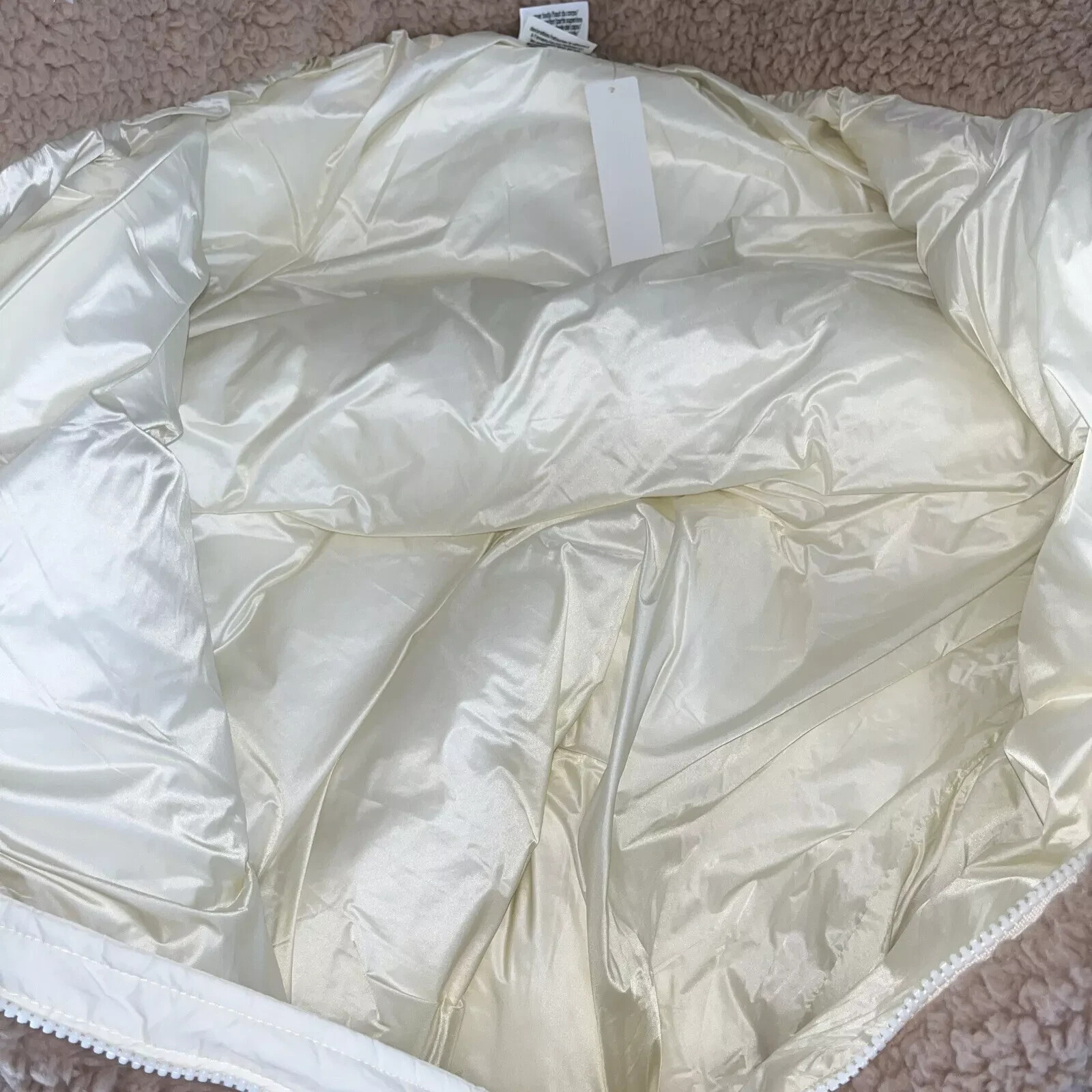 VICTORIA'S SECRET PINK  XS S M L  WHT/TAN FLEECE LINED ZIP PUFFER JACKET NWT