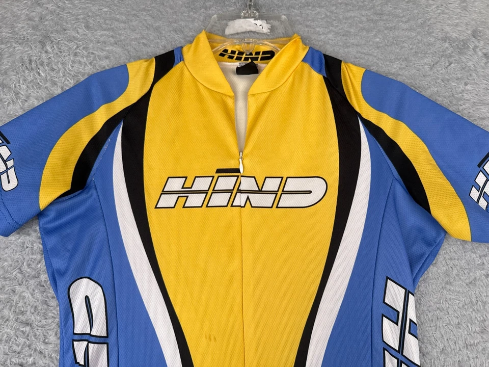 Jersey de ciclismo trasero para mujer mediano 3 azul amarillo 1/2 cremallera manga corta poliéster Foto 4 de 4
