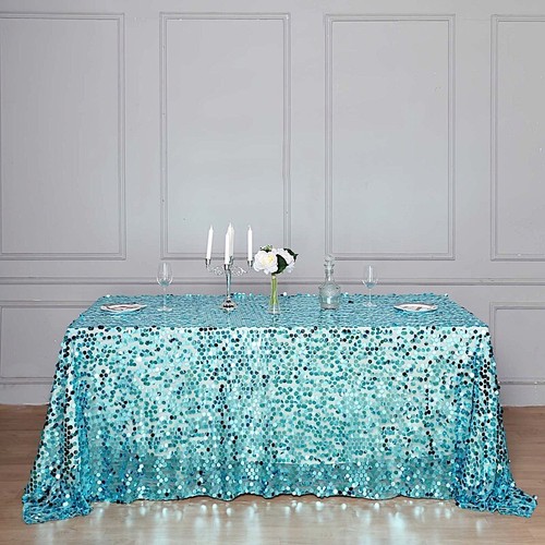Turquoise Rectangular 90x156" Large Payette Sequin Tablecloth Wedding Catering - Picture 8 of 8