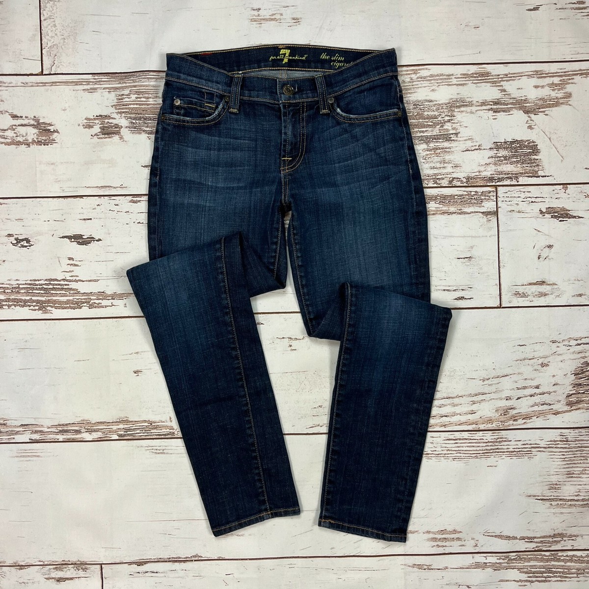 7 For All Mankind The Slim Cigarette Jeans Size 25 Waist Stretch Denim  Tapered