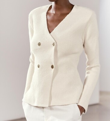 NEW ZARA SS24 KNIT PEPLUM ECRU BLAZER REF 5755/013 BLAZER PUNTO