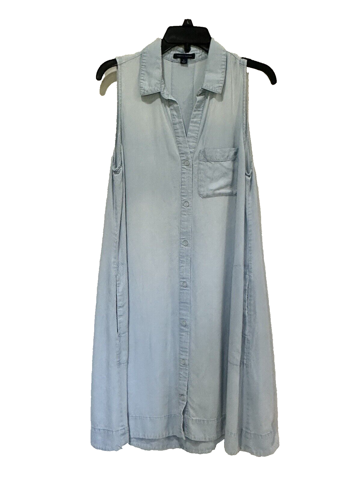 Tommy Hilfiger Womens Blue Chambray Shirt Dress Size 8 with Button Pockets Preppy Style