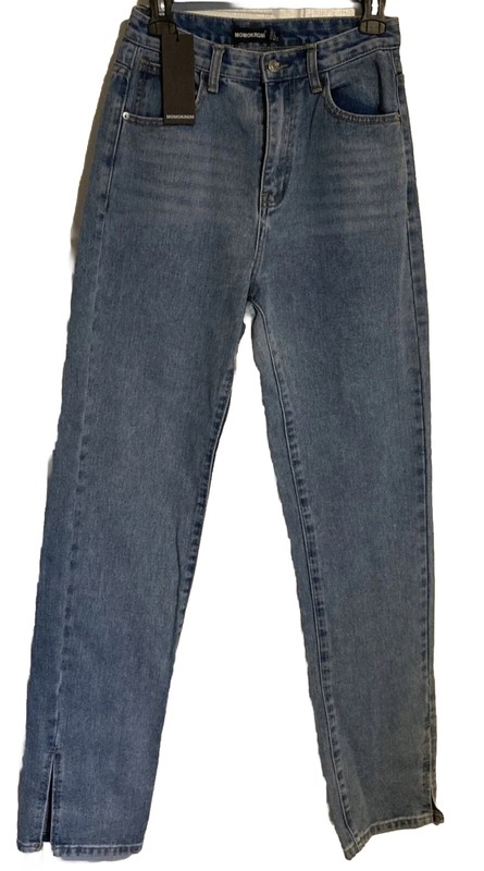 NWT Momokrom Jeans Size 4 Tapered Blue Denim Straight Split Hem High Rise  27x33