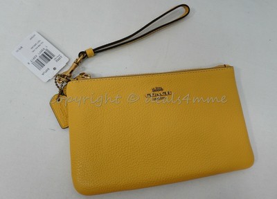 coach small wristlet in polished pebble leather