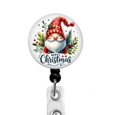 Merry Christmas Gnome Badge Reel Holiday Retractable ID Holder Clip