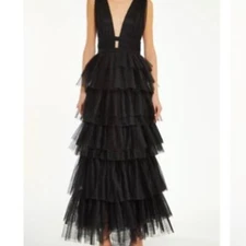 True Decadence Eliza Plunge V-Neck Layered Tulle Dress in Black Size US 10 NWT