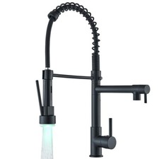 LED Kitchen Sink Faucet Single Handle Spring Pull-out Sprayer Mixer Faucet Black