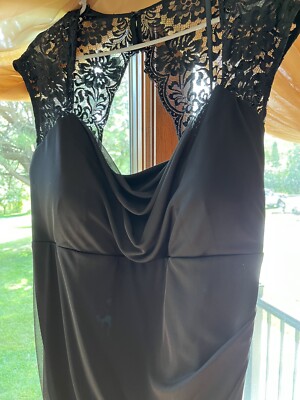 Black Dress 22W Xscape Maxi Holiday Party Wedding Ruched Ruffle Lace Open  Back | eBay