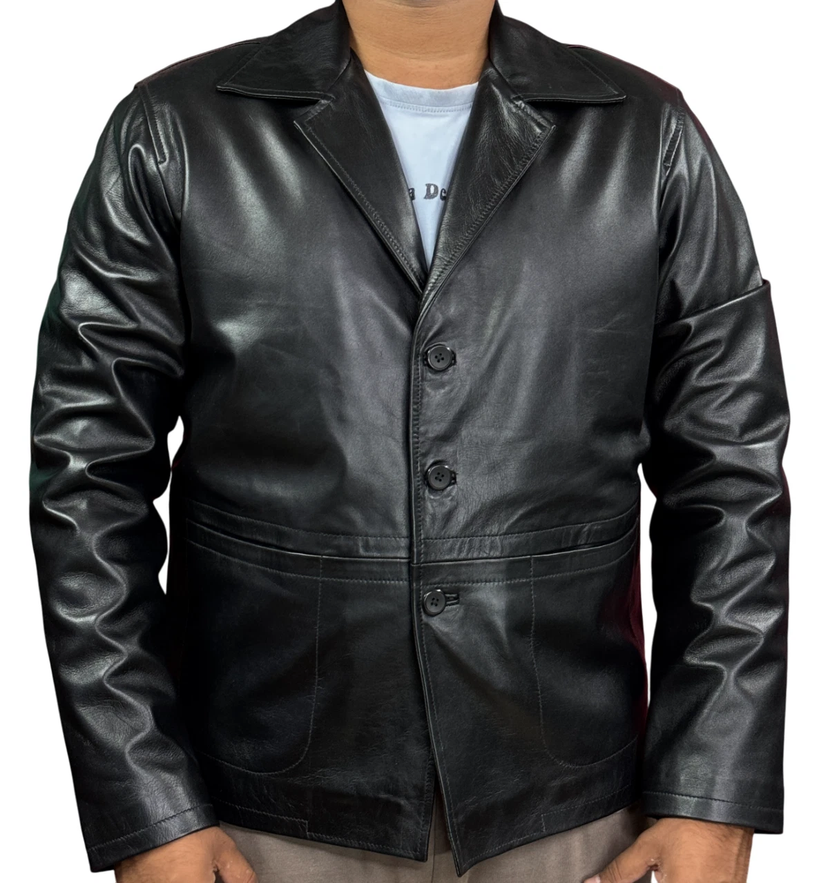 Men's Black Blazer 100% Genuine Lambskin Leather Two Button Jacket Coat Blazer