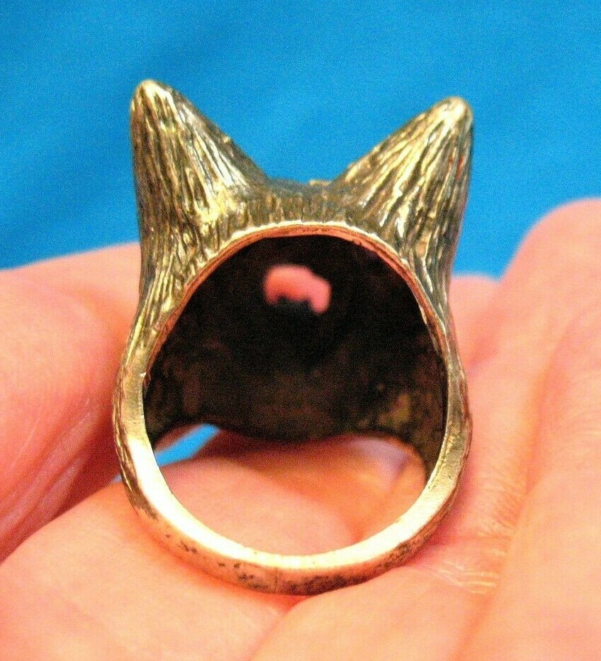 VINTAGE STERLING SILVER RUBY WOLF HEAD RING SIZE … - image 3