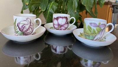 MOTTAHEDEH Vista Alegre Portugal Chelsea Botanical 3 Cup & Saucer Set