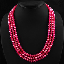 AAA 452.40 CTS EARTH MINED HAND MADE RICH RED RUBY 3 LINE ROUND BEADS NECKLACE