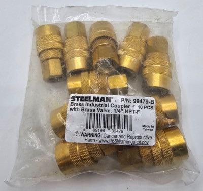 (QTY 10) Steelman 99479-B 1/4'' NPT-F Brass Industrial Coupler Brass Valve