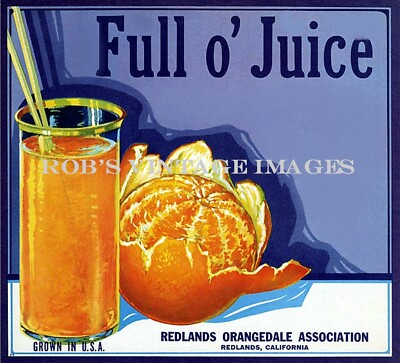 Full O Juice Crane Orange Citrus Fruit Crate Redlands California Label Art Print