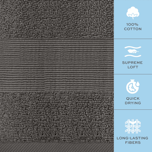 Resort Collection Soft Washcloth Face Body Towel Set 12 Pack 12x12 in Charcoal - Zdjęcie 3 z 5