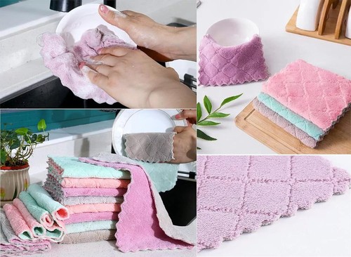 Saoyoas 10 Pack Microfiber Kitchen Cleaning Cloths, Pink/Grey ~ NEW - Picture 8 of 9