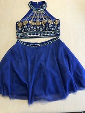 Crystal Doll 2 Piece Beaded Prom Set Women's Size 3 Royal Blue Glitzy Dance
