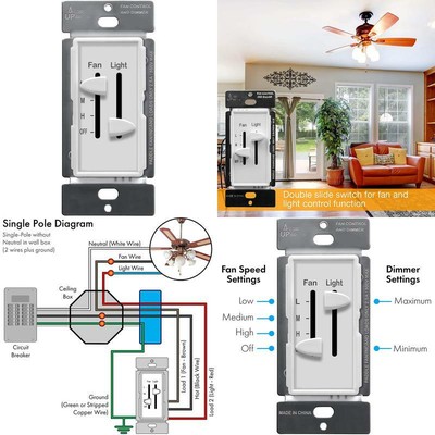 Enerlites 3 Speed Ceiling Fan Control And Led Dimmer Light ...