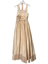 Girl Gown Size 12 Formal Dress Gold - Beige Satin with Flower Worn Once