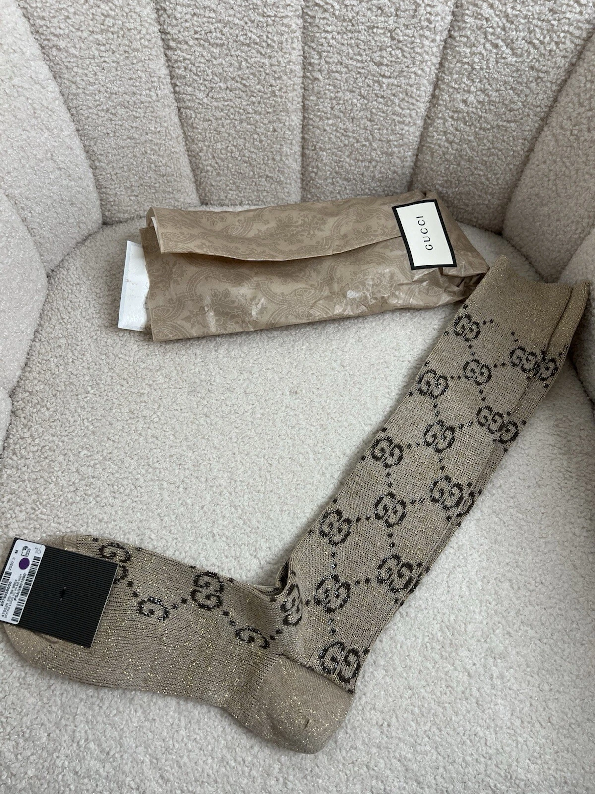 Chaussettes Gucci avec lurex neuf logo monogramme GG Supreme Shimmer