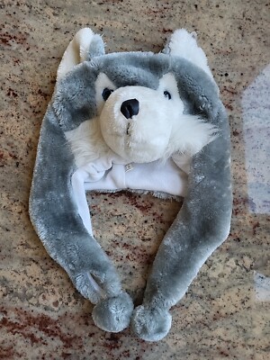Furry Wolf Husky Hood Ear Flap Tie Face Costume Hat Cap Winter
