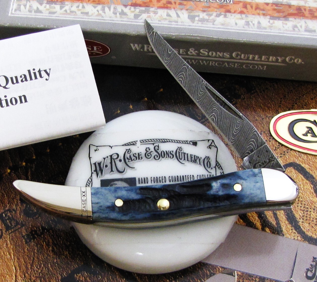 Case Damascus Toothpick Knife 2015 NICE Blue Bone Devin Thomas Damascus