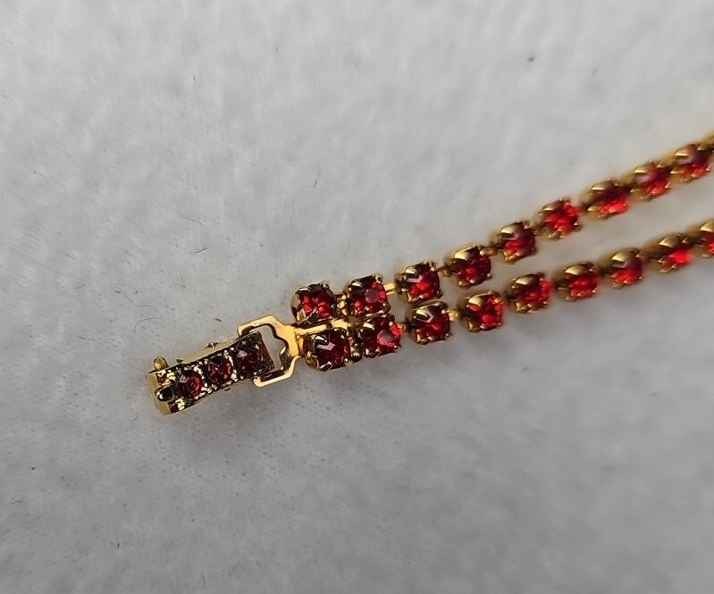 Faux Ruby Red Statement Necklace 16-17” Earrings … - image 13