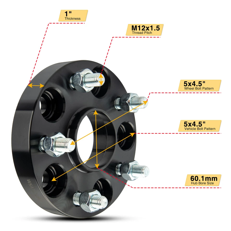 4Pcs 1" 5x4.5" to 5x114.3mm Wheel Spacers M12x1.5 60.1mm for Toyota RAV4 Lexus - Image 2 of 4