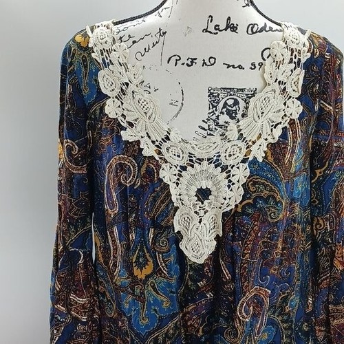 Entro Dress Womens Size Small Paisley Boho Crochet Lace Neckline 3/4 Sleeve - Picture 2 of 8