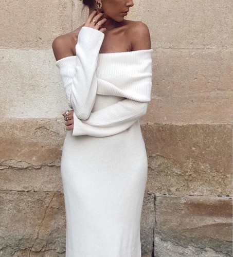 ZARA ECRU OFF THE SHOULDER CHUNKY RIB 