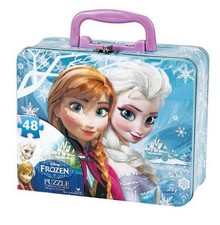 NEW DISNEY FROZEN ANNA AND ELSA 48 PIECE PUZZLE with TIN CONTAINER w/ HANDLE