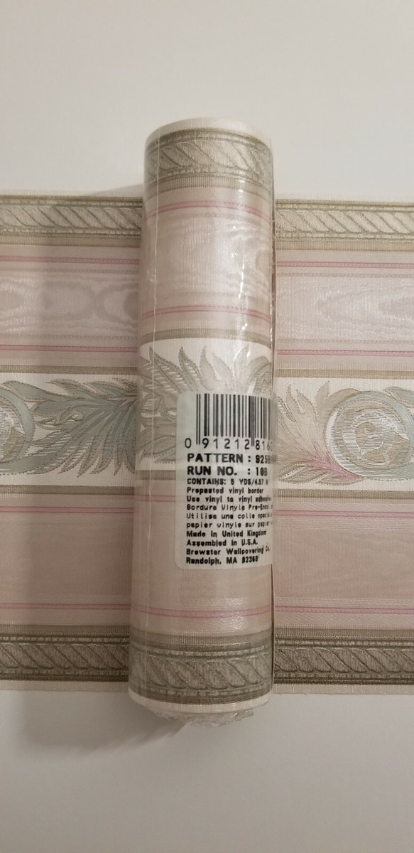専用13 Decorative Scroll w/Stripes Pink /Greenish Wallpaper Border by