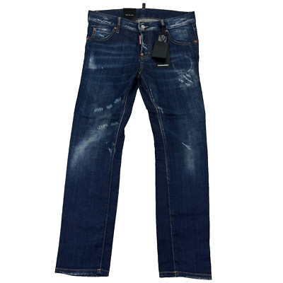 Dsquared2 Womens Cool Girl Jean Distressed Dark Wash Blue Button Fly 34 X 28