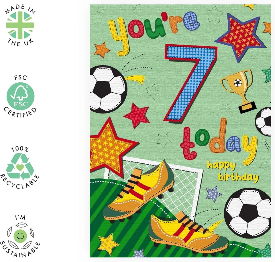 Tarjeta de Séptimo Cumpleaños para Niños - Fútbol Edad 7 - Siete Años Niños Cumpleaños C Foto 2 de 4