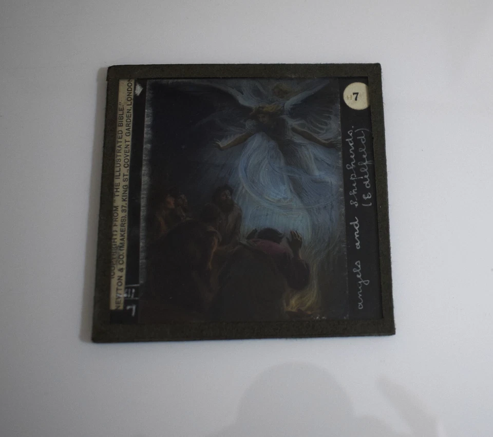 ANGELS AND SHEPHERDS C1890 ANTIQUE HAND TINTED Magic Lantern Slide RELIGION - Image 2 of 3