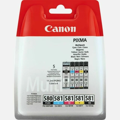 Canon PGI-580/CLI-581 Cartouche Jet d'Encre Multipack - Noire, Noire Photo, ...