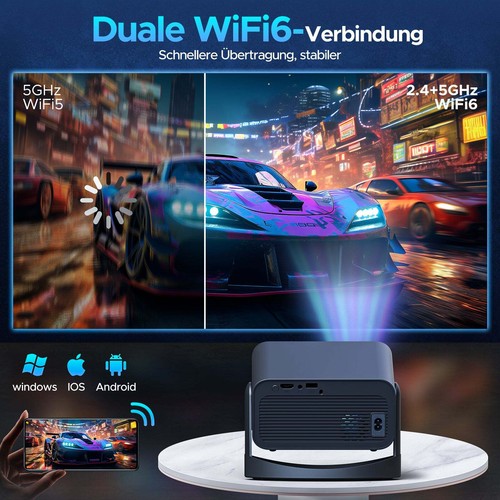 Mini Beamer UHD 4K Projektor LED WiFi6 Bluetooth Android Heimkino für iPhone/iOS - Bild 2 von 9