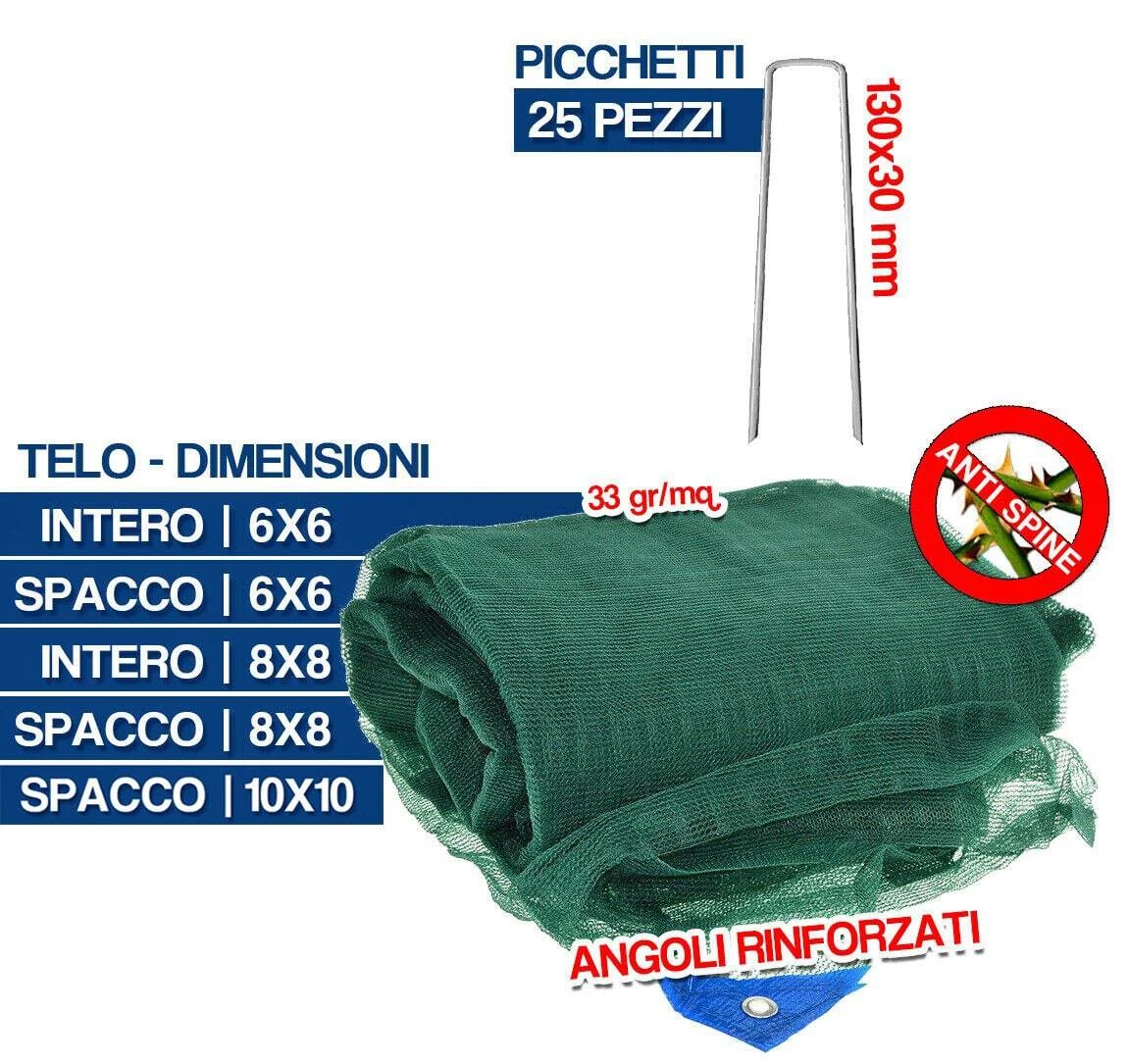 Rete Telo Per Raccolta Olive Antispina 6x8 Metri: Resistente E AntiUV Con Occhielli