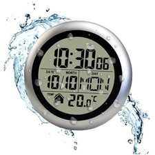 Digital Waterproof Shower Clock, Digital Wall Clock for Bathroom with Silver