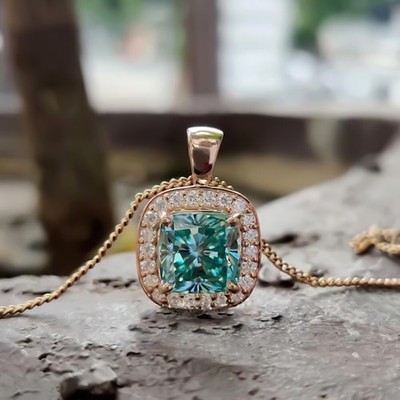 3.05 Ct Certified Cushion Blue Diamond Pendant in 925 Silver Birthday Gift