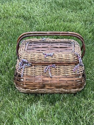 Deluxe Picnic Time Basket Bamboo & Sisal Rope Oversized 20  x 13  x 14.5 