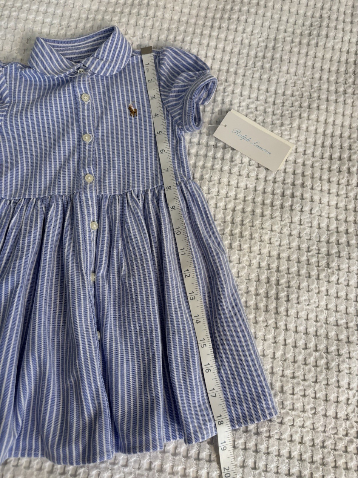 NWT Baby Girls Ralph Lauren Blue Striped Mesh Dress. Size 18 Months Toddler Pony thumbnail 6