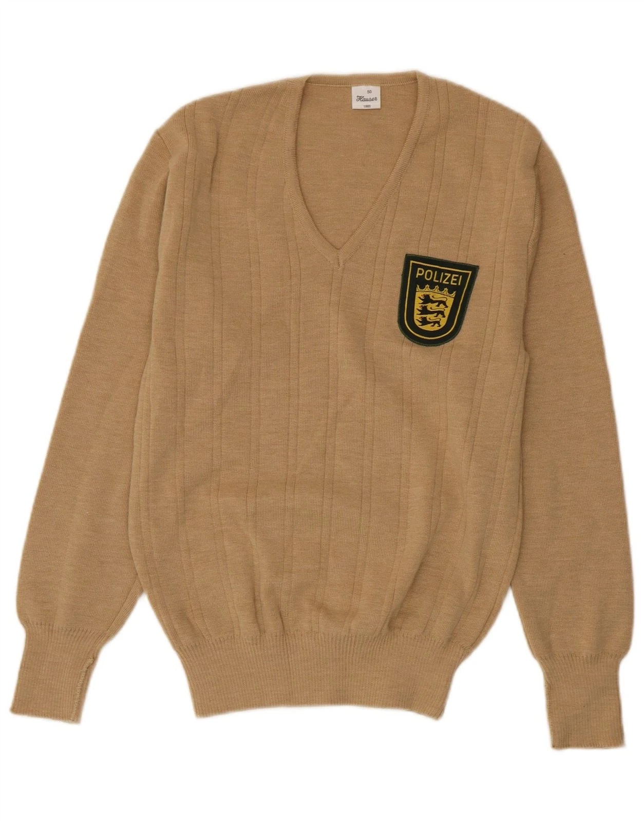 Vintage Mens V-Neck Jumper Sweater IT 50 Medium Beige Acrylic DH08